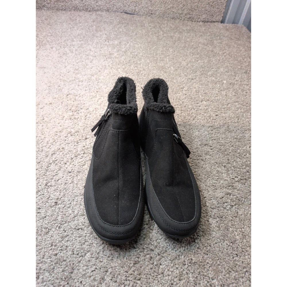 Easy Spirit Womens Black Faux Fur Trim Side Zip Ankle Booties Comfort Size 9.5